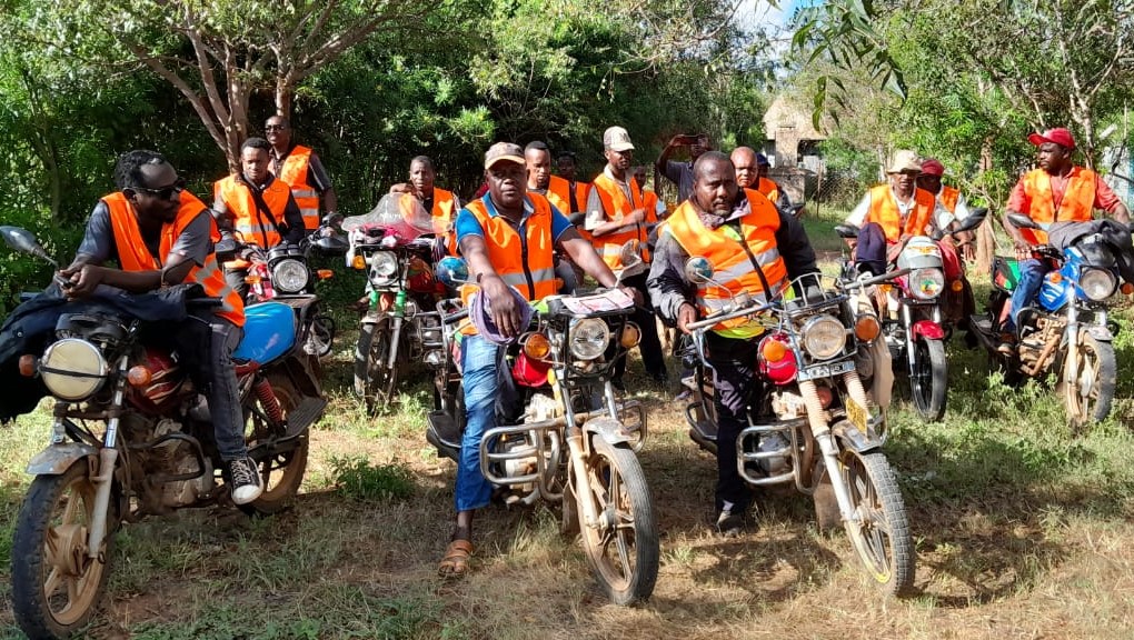 Motor bike taxi drivers attending training